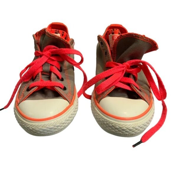Converse Chuck Taylor Kids All-star Grey Orange Double Tongue Girls Size 1 - Picture 10 of 13